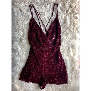 NWT Forever 21 Velvet Sequin Maroon Romper